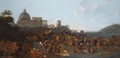 Figures Feasting At A Fair In Prati, Outside The Walls Of Rome, With The Basilica Di San Pietro And Monte Mario Beyond - Jan Miel