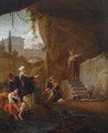 An Interior Of A Cave With Women Washing Their Laundry In A Stream - Thomas Wijck
