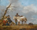 A Family And A Traveller Conversing Near A Tree, Together With Their Horses And A Dog In A Landscape - Johannes Lingelbach