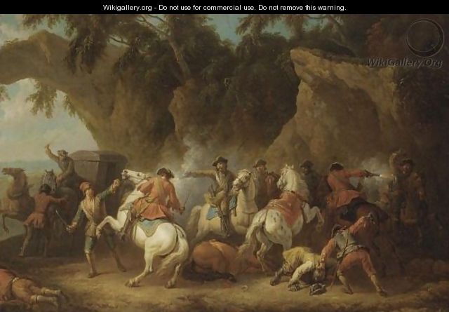 A Military Convoy Being Ambushed By Bandits - Pieter van Bloemen