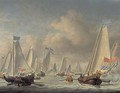 Dutch Bezan Yachts Sailing Around The Mary Yacht In A Moderate Breeze - (after) Willem Van De, The Younger Velde