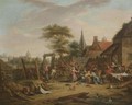 Peasants Brawling Outside A Tavern - Flemish School
