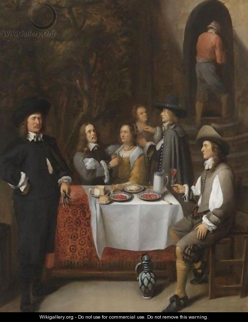 An Elegant Company At A Table In An Interior - Gillis van Tilborgh
