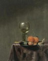 Still Life With A Roemer, Oranges, A Watch And A Silver Plate, All Arranged On A Draped Table - Gerard Van Berleborch