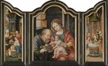 A Triptych - Central Panel The Holy Family - Left Panel The Adoration Of The Shepherds - Right Panel The Circumcision - (after) Pieter Coecke Van Aelst