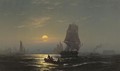 New York Harbor In Moonlight - Edward Moran