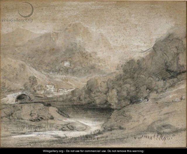 Wooded Mountain Landscape With River And Buildings - Thomas Gainsborough