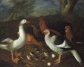 Bantams, A Goose, A Turkey And Chicks In A Landscape - Louis Hubner