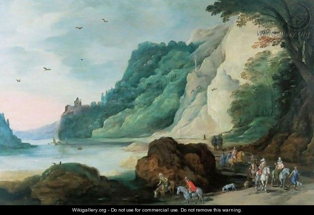 A Mountainous Landscape With Horsemen And Other Figures Beside A River - Joos or Josse de, The Younger Momper