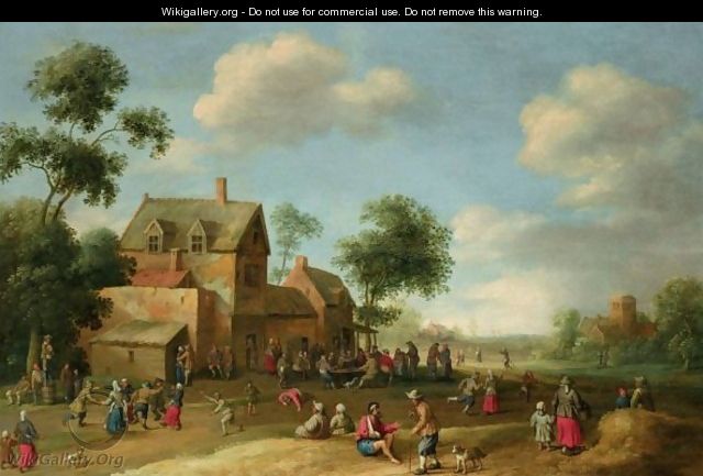 A Village Scene With Figures Dancing And Conversing - Joost Cornelisz. Droochsloot