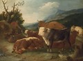 An Italianate Landscape With A Herdsman And His Cattle And Dog In A Meadow - Johann Melchior Roos