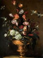 Still Life With Tulips, Morning Glory, Roses, And Various Other Flowers In A Bronze Urn - (after) Dei Fiori (Nuzzi) Mari