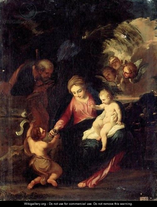 The Holy Family With Saint John The Baptist - (after) Pier Francesco Mola