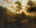 An Extensive Italianate Landscape With Mounted Travellers In The Foreground - Frederick De Moucheron
