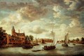 A River Landscape With Barges Passing A Chateau - Jan Abrahamsz. Beerstraten