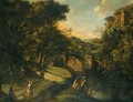 An Italianate River Landscape, With Figures On A Road Beside A Fountain, A Bridge Beyond - Jan Siberechts