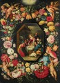 The Adoration Of The Shepherds, Surrounded By A Garland Of Flowers Held Aloft By Putti - (after) Jan, The Younger Brueghel