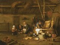 A Barn Interior With A Man At A Well And A Mother And Children Cooking Around A Fire - (after) David Ryckaert III