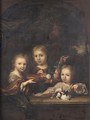 Portrait Of Three Children, Said To Be Joan, Agathea Lavina And Anna Elisabeth Geelvinck, One Holding A Bowl - Arnold Boonen