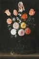 A Bouquet Of Flowers Including Tulips, Roses And Carnations, In A Glass Vase - (after) Daniel Seghers