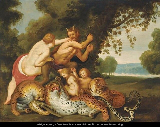 Bacchante And A Satyr In A Landscape - (after) Sir Peter Paul Rubens