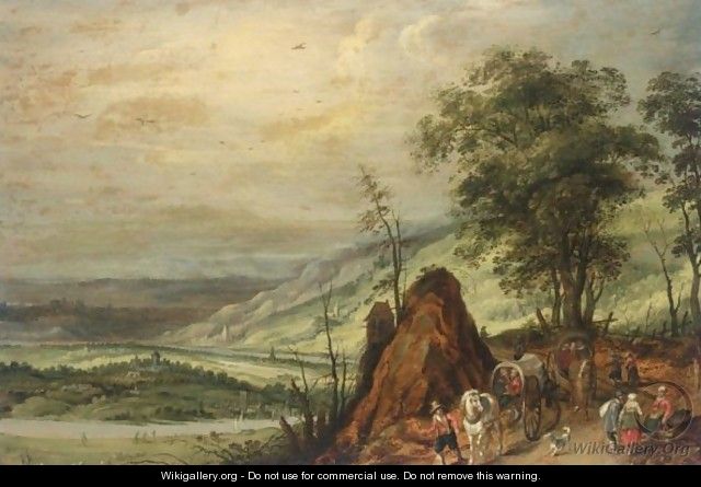 An Extensive Landscape With Waggoners In The Foreground - (after) Joos De Momper