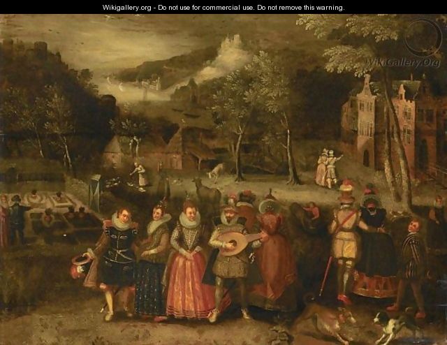 Elegant Figures Promenading And Conversing In A Parkland Setting - (after) Louis De Caullery