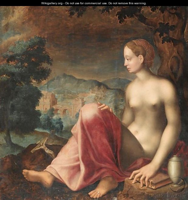 Mary Magdalene Seated In An Open Landscape - (after) Fontainebleau