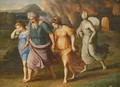 Lot And His Daughters Fleeing The Destruction Of Sodom And Gomorrah - (after) Raphael (Raffaello Sanzio of Urbino)