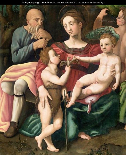 The Holy Family With Saint John The Baptist - Bolognese School