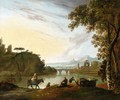 Travellers Resting By A Tomb Beside A Lake In A Classical Landscape - (after) Richard Wilson