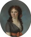 Portrait Of A Young Lady, Half Length, Wearing A Blue Dress And A Red Hairband - Marie-Victoire Lemoine