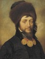 Portrait Of A Man Wearing A Fur Hat And Medals -  Russian School