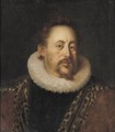 Portrait Of Count Otto Heinrich Von Schwarzenberg, Half Length, Wearing A White Ruff And A Leopard Skin Cloak - (after) Hans Von Aachen