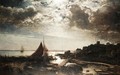 Moonlit Harbour Scene - Alfred Wahlberg
