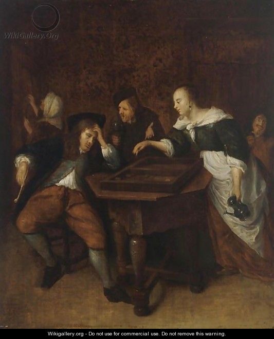 An Interior With Figures Playing Tric-Trac - Jan Havicksz. Steenleiden