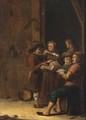 Five Figures In A Barn Interior Singing - (after) Benjamin Gerritsz. Cuyp