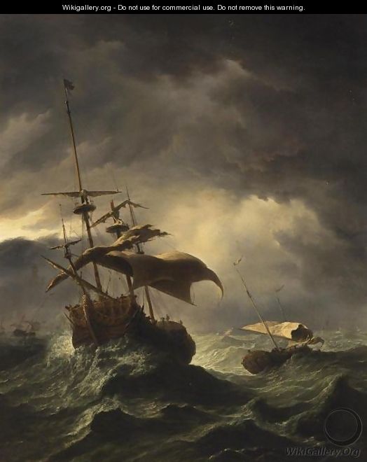 An English Frigate And Other Shipping In Stormy Seas - (after) Willem Van De, The Younger Velde