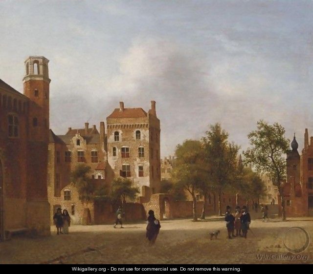 An Imaginary View Of A Town With Elegant Figures Strolling And Conversing On A Square - Jan Van Der Heyden