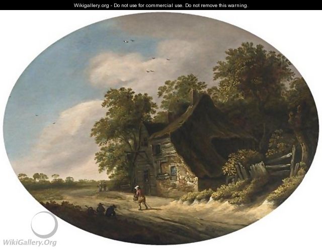 A Landscape With Travellers On A Path Passing A Farm - Roelof Jansz. Van Vries