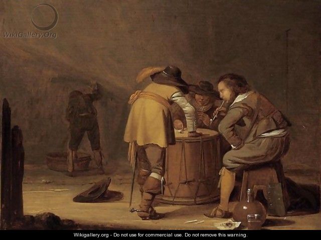 Soldiers In A Guardroom Smoking And Playing Dice On A Drum - Pieter Symonsz. Potter