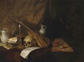 A Vanitas Still Life With A Violin, A Music Book, A Candlestick, A Skull, Books, A Conch Shell, A Pipe And Jugs - Dutch School
