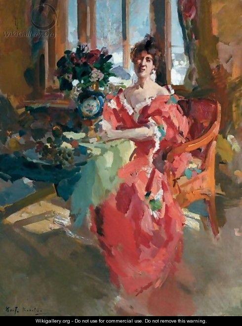 Portrait Of A Lady In A Red Dress - Konstantin Alexeievitch Korovin