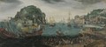 A Rocky Coastal Landscape With A Skirmish Between English Vessels And Galleys - Adam Willaerts