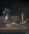 Toebackje Still Life With Pewter Jug, Tobacco, Pipe And Candle - Theodoor Smits