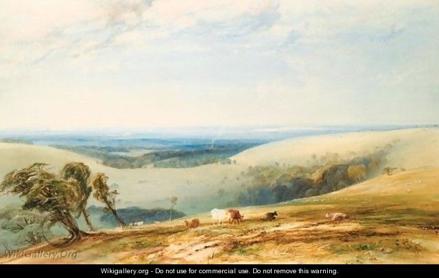Bow Hill On The Sussex Downs, Chichester And The Isle Of Wight Beyond - Anthony Vandyke Copley Fielding