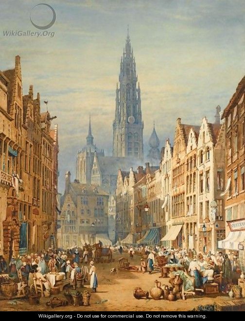 Market Day, Antwerp - Samuel Prout