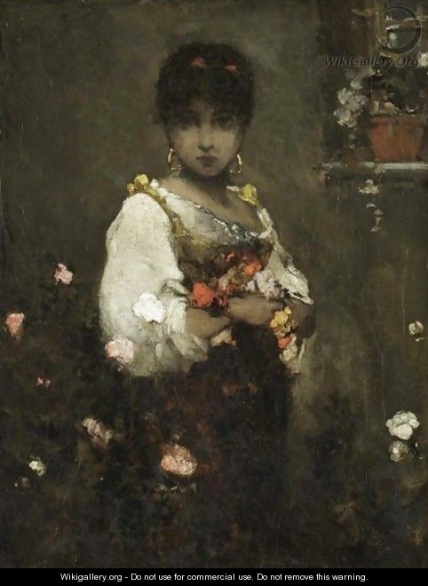 Eastern Beauty With Flowers - (after) Vasily Alexandrovich Kotarbinsky