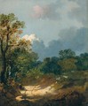 Wooded Landscape With Shepherd Resting By A Sunlit Track And Scattered Sheep - Thomas Gainsborough