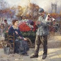 Flower Seller Near The Tour St. Jacques - Léon Joseph Voirin